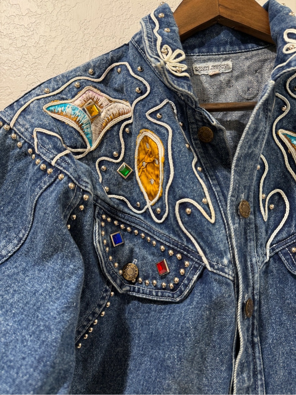 Main Jeans 1980s Jewelled Jean Jacket Size XL - Picture 14 of 15